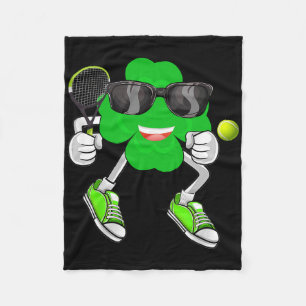Shamrock Playing Tennis Leprechaun Hat St. Patrick Fleece Blanket