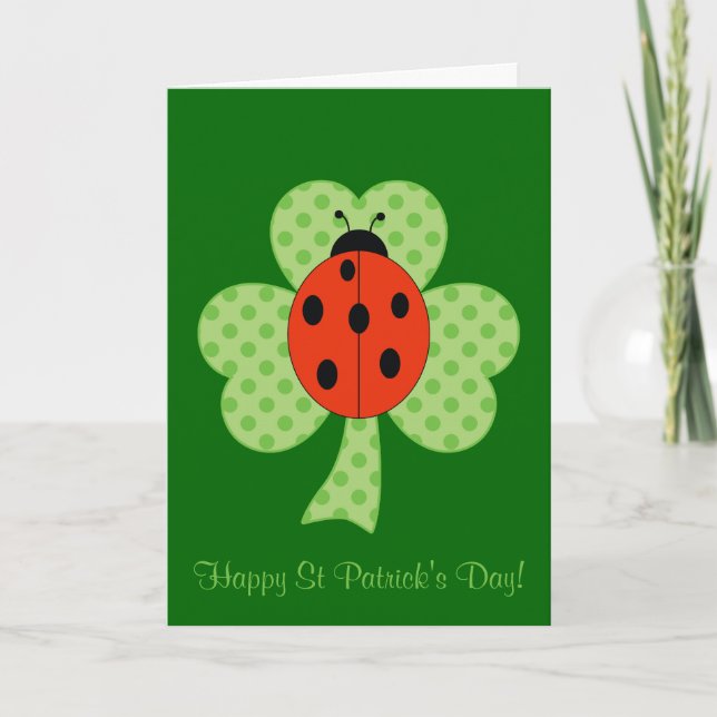 Shamrock Polka dots and ladybug St Patrick's Day Card (Front)