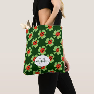 Shamrock Polka dots Ladybug Ladybird Monogram Tote Bag
