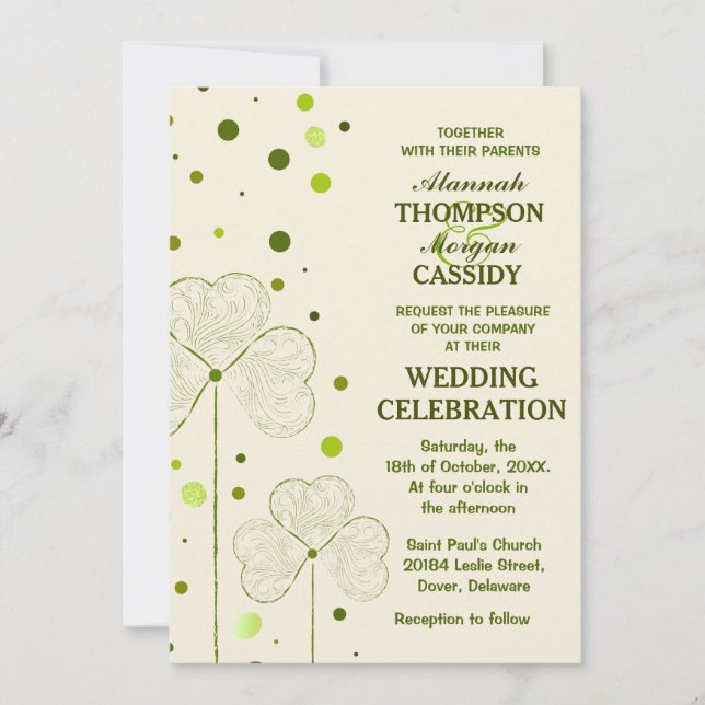 Shamrock Polka Dots Wedding Invitation (Front)
