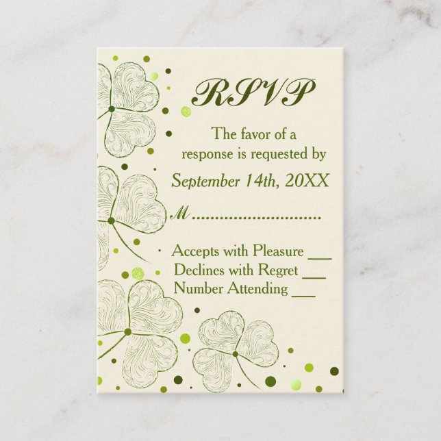 Shamrock Polka Dots Wedding RSVP Enclosure Card (Front)
