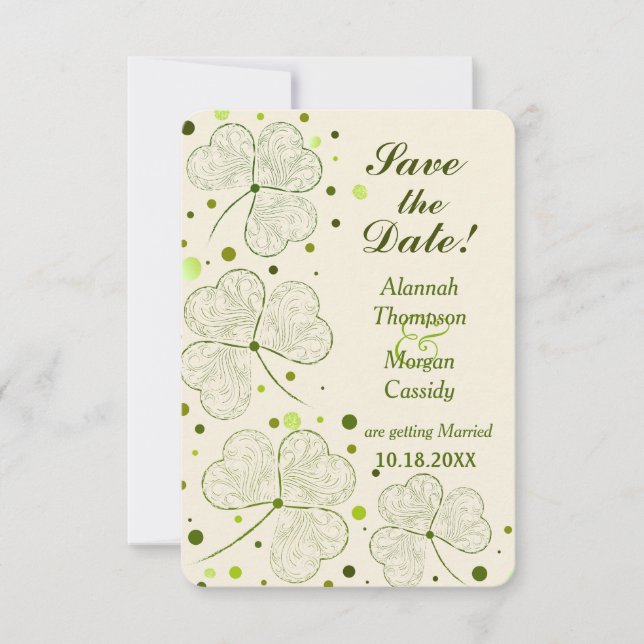 Shamrock Polka Dots Wedding Save The Date Invitation (Front)