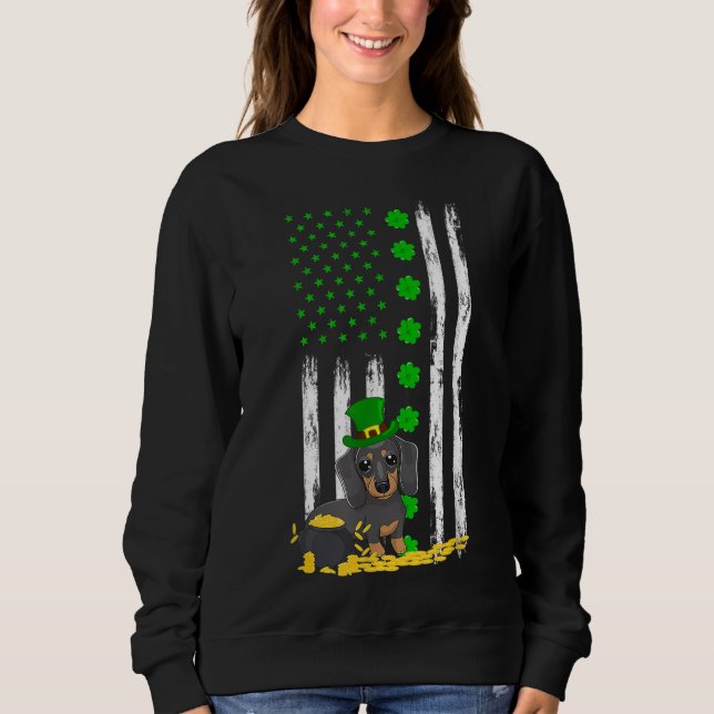 Shamrock Pot St Patrick s Day Dachshund Dog Clover Sweatshirt (Front)