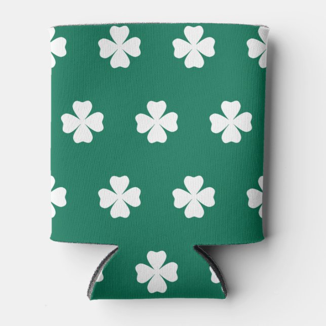 Shamrock Print Pattern, Men Women Kids, Irish Can Cooler (Front)
