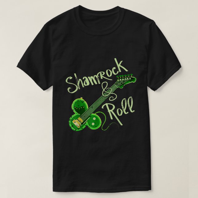 Shamrock Roll Ireland Clover Guitar St Patricks Da T-Shirt (Design Front)