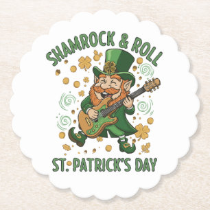 Shamrock & Roll Leprechaun Funny St. Patrick's Paper Coaster
