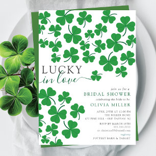 Shamrock Romance Lucky in Love Heart Bridal Shower Invitation
