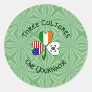 Shamrock S. Korea Ireland USA Flags Personalised  Classic Round Sticker