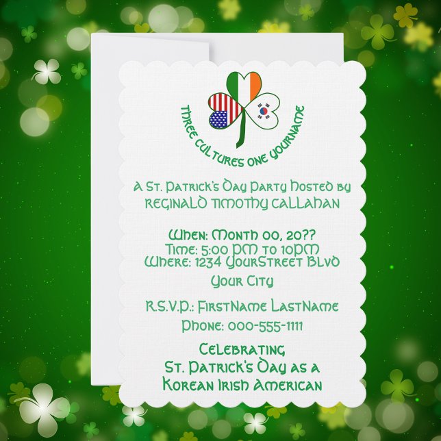 Shamrock S. Korea Ireland USA Flags Personalised  Invitation (Creator Uploaded)