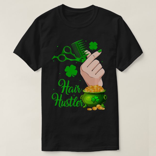 Shamrock Scissor Comb Hairdresser Hairstyle St Pat T-Shirt (Design Front)