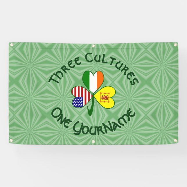 Shamrock Scot Lion Ireland USA Flags Personalised  Banner (Horizontal)