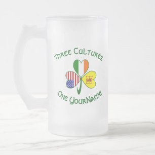 Shamrock Scot Lion Ireland USA Flags Personalised Frosted Glass Beer Mug