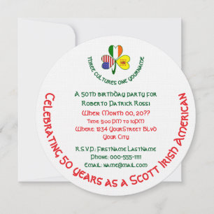 Shamrock Scott Lion, Ireland, USA Flags Birthday Invitation