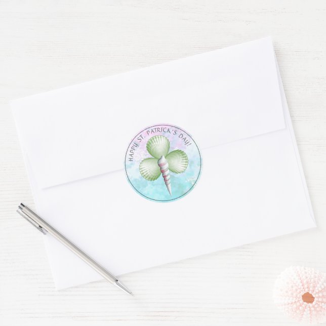 Shamrock Seashells St. Patrick's Day Classic Round Sticker (Envelope)