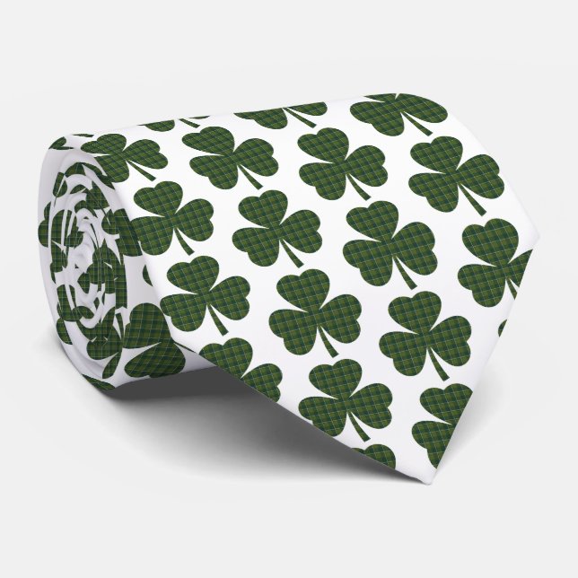 Shamrock Shape Plaid Dark Green Neck Tie (Rolled)