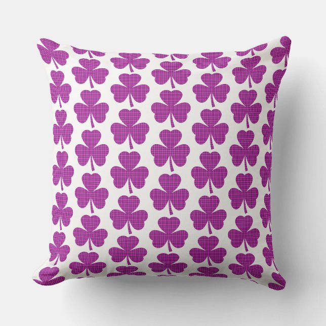 Shamrock Shape Plaid Pink Purple Cushion (Front)