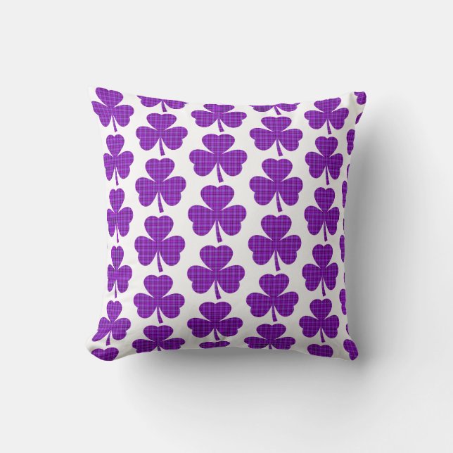 Shamrock Shape Plaid Purple Cushion (Front)