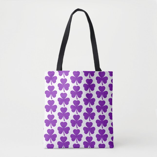 Shamrock Shape Plaid Purple Tote Bag (Front)
