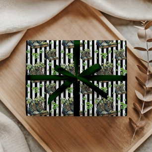 Shamrock Shoes Classic Black White Striped Wrapping Paper