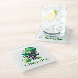 Shamrock skull design glass coaster