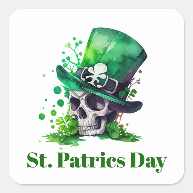 Shamrock skull design square sticker (Front)