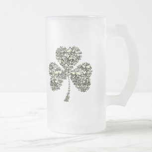 Shamrock Skulls Frosted Glass Beer Mug