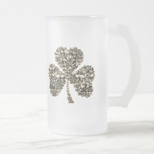 Shamrock Skulls Gothic Frosted Glass Beer Mug