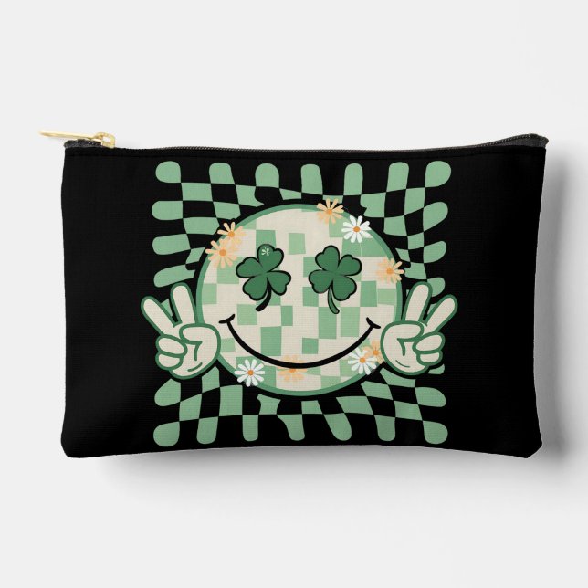 Shamrock Smile Face Funny St Patrick's Day Accessory Pouch (Front)