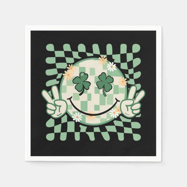 Shamrock Smile Face Funny St Patrick's Day Napkin (Front)