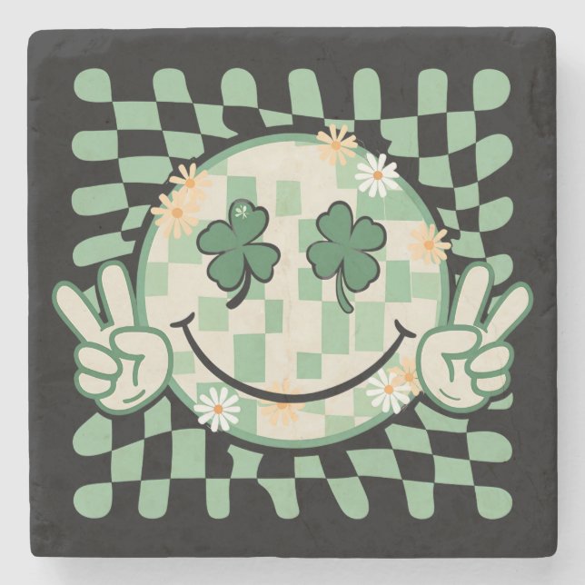 Shamrock Smile Face Funny St Patrick's Day Stone Coaster (Front)