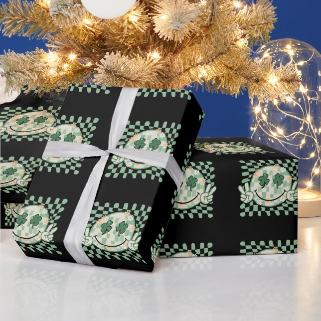 Shamrock Smile Face Funny St Patrick's Day Wrapping Paper (Holidays)
