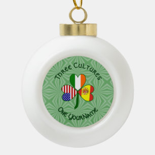 Shamrock Spain Ireland USA Flags Ceramic Ball Christmas Ornament