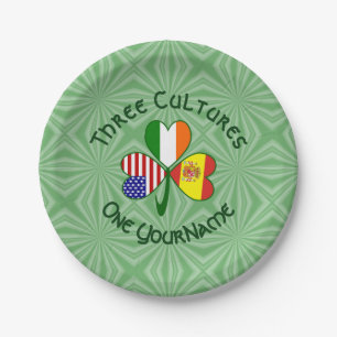 Shamrock Spain Ireland USA Flags Paper Plate