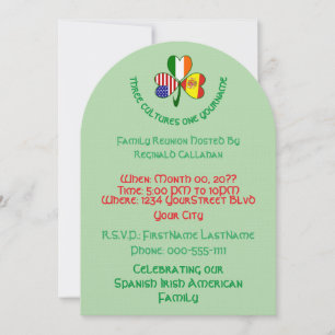Shamrock Spain, Ireland, USA Flags Reunion Invitation
