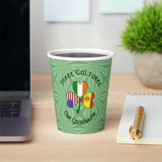 Shamrock Spain Ireland USA Personalized Text Paper Cups