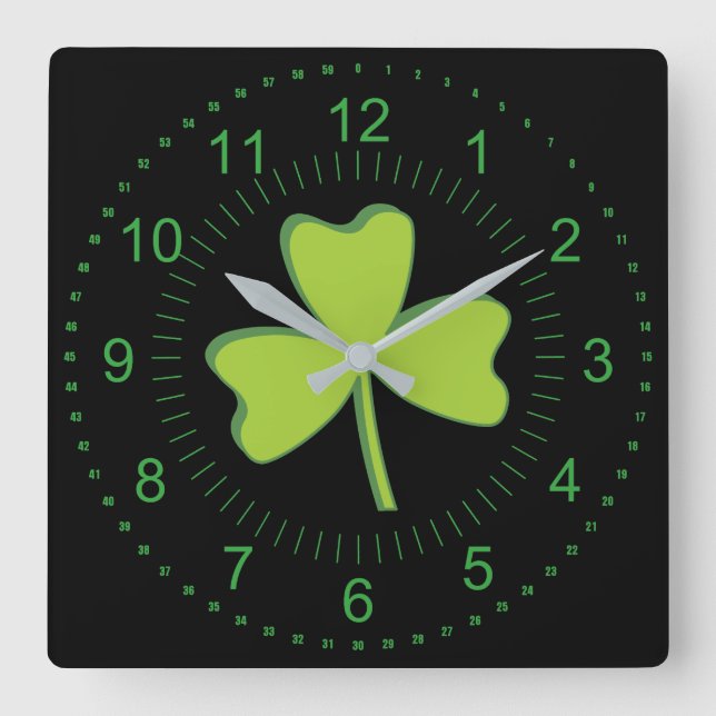 Shamrock Square Wall Clock (Front)