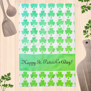 Shamrock St Patrick Day Your text aqua green white Tea Towel