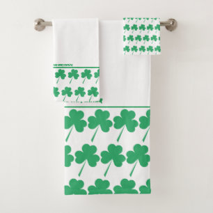 SHAMROCK St Patrick Personalised Scripture WHITE Bath Towel Set