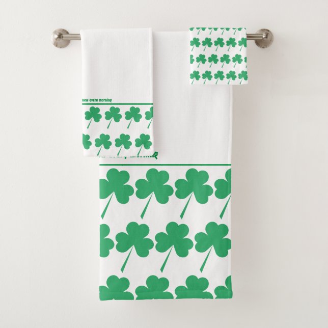 SHAMROCK St Patrick Personalised Scripture WHITE Bath Towel Set (Insitu)