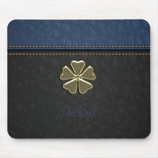 Shamrock St.Patrick`s Day,Blue Leather Mouse Mat (Front)
