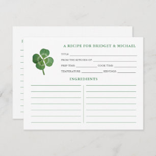 Shamrock St Patricks Day Bridal Shower Recipe Card