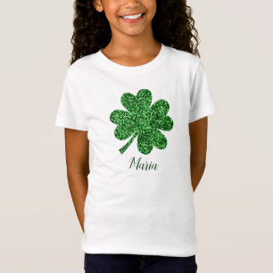 Shamrock St Patricks Day Kid's Faux Glitter T-Shirt