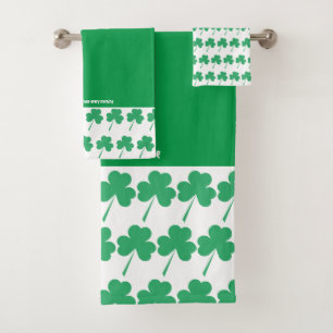 SHAMROCK St Patrick's Personalised Scripture GREEN Bath Towel Set