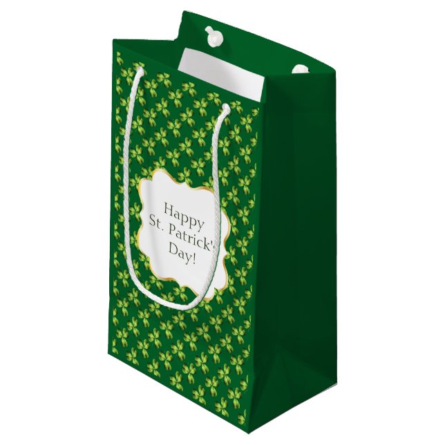 Shamrock Three Leaf Clover Graphic Small Gift Bag (Front Angled)