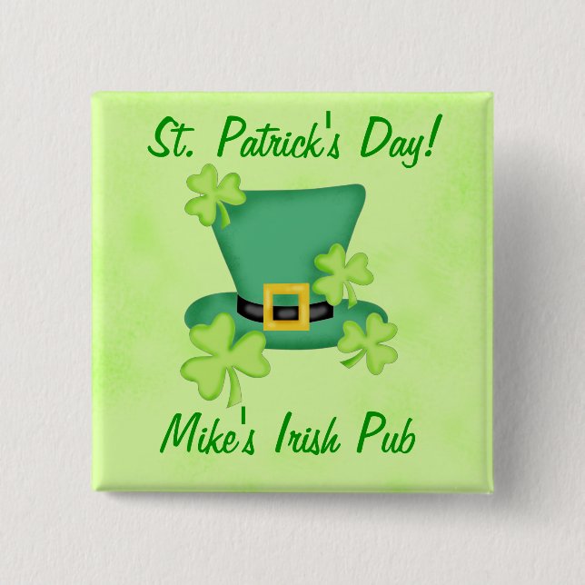 Shamrock Top Hat Irish St. Patricks Day Promotion 15 Cm Square Badge (Front)