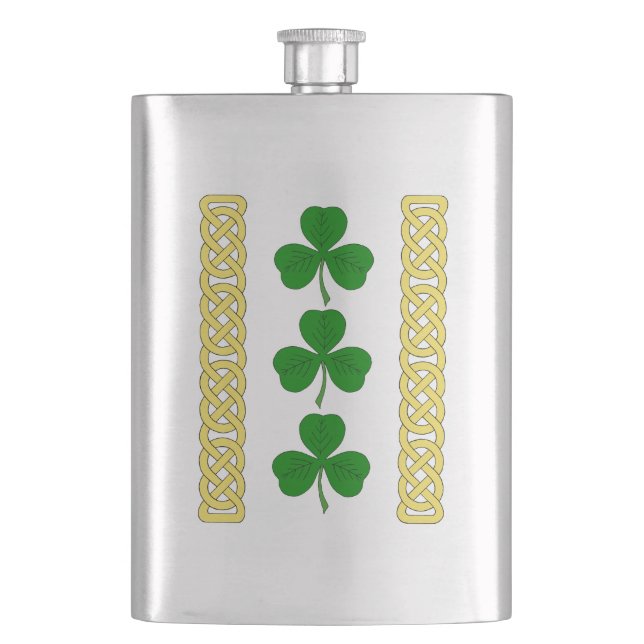 Shamrock Trio and Knotwork Bands Hip Flask (Front)