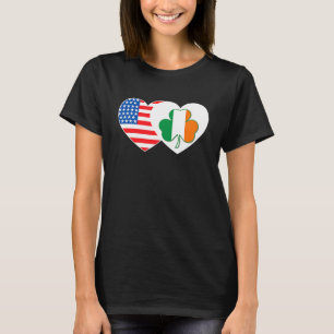 Shamrock USA Flag Twin Heart for Irish Americans P T-Shirt