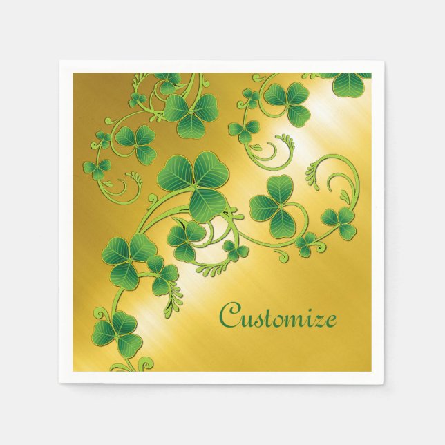 Shamrock Vines Green and Gold Napkins (Front)