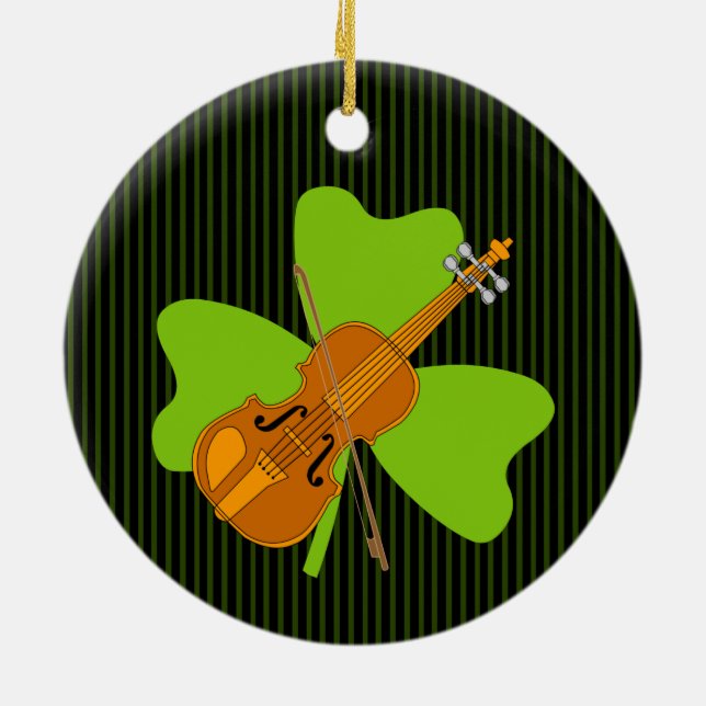 Shamrock Violin Ceramic Tree Decoration (Back)