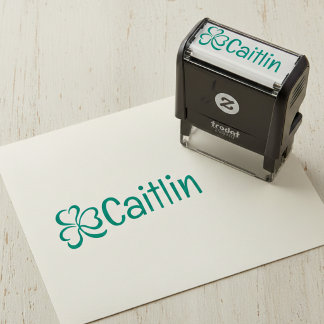 Shamrock w/ Name Signature Pre Inked Rubber Stamp